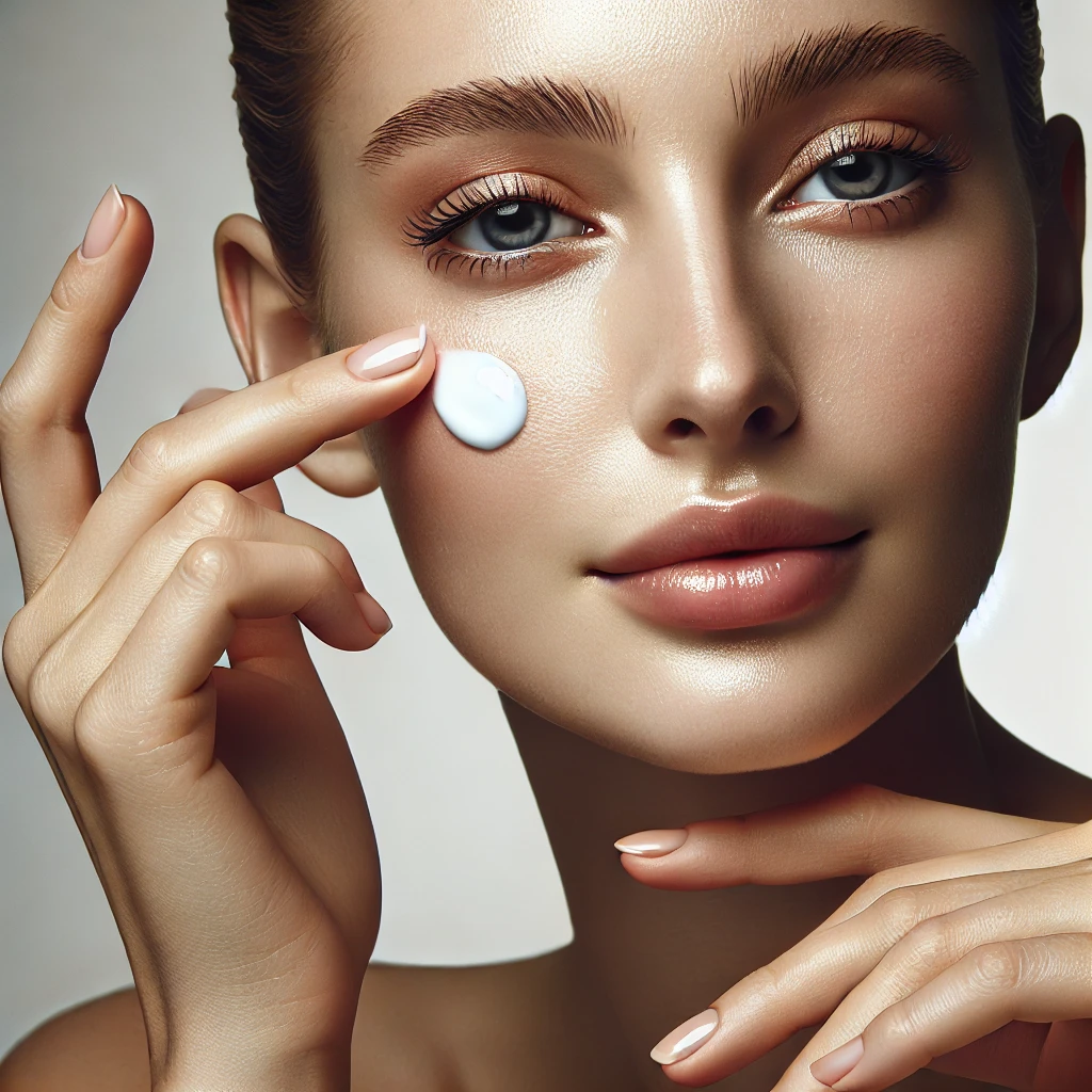Hands applying retinol cream to the face for anti-aging benefits.