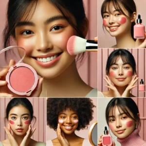 Collage of TikTok users applying and wearing Rare Beauty Soft Pinch Liquid Blush.