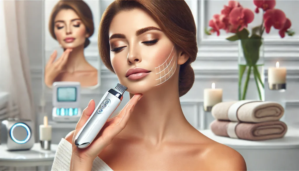 Non-invasive contouring, facial muscle toning, at-home microcurrent devices