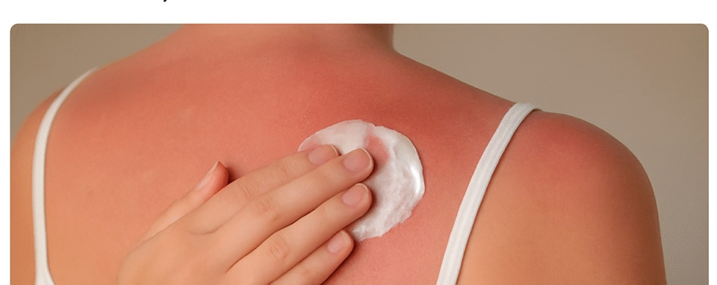 An individual is trying to find the best treatment for sunburned skin by applying a cream to the affected area.